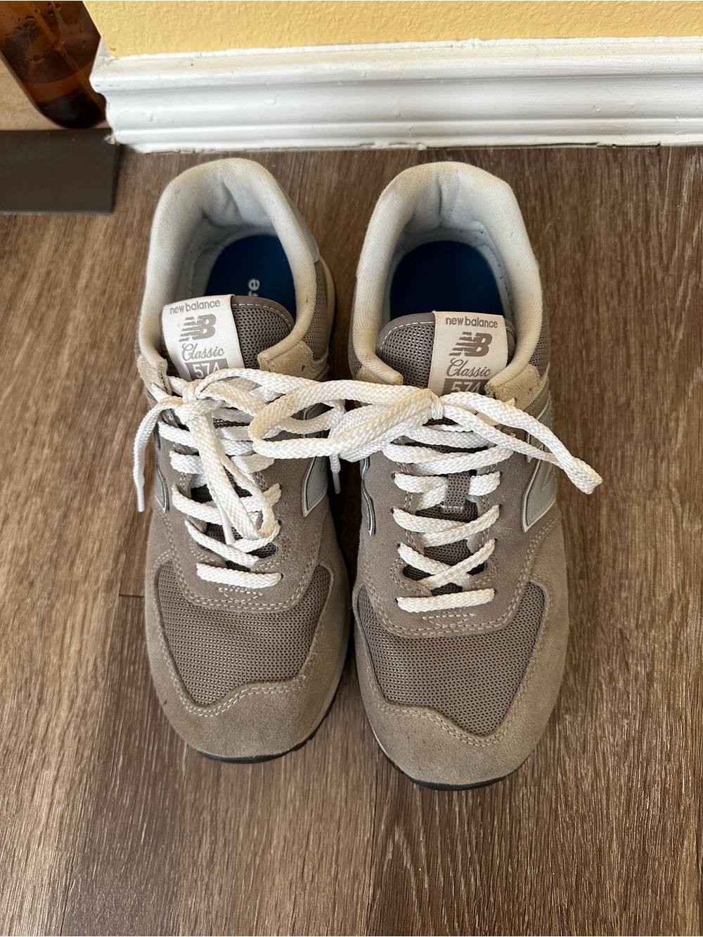 New Balance Taupe and White 574 Classic Sneakers